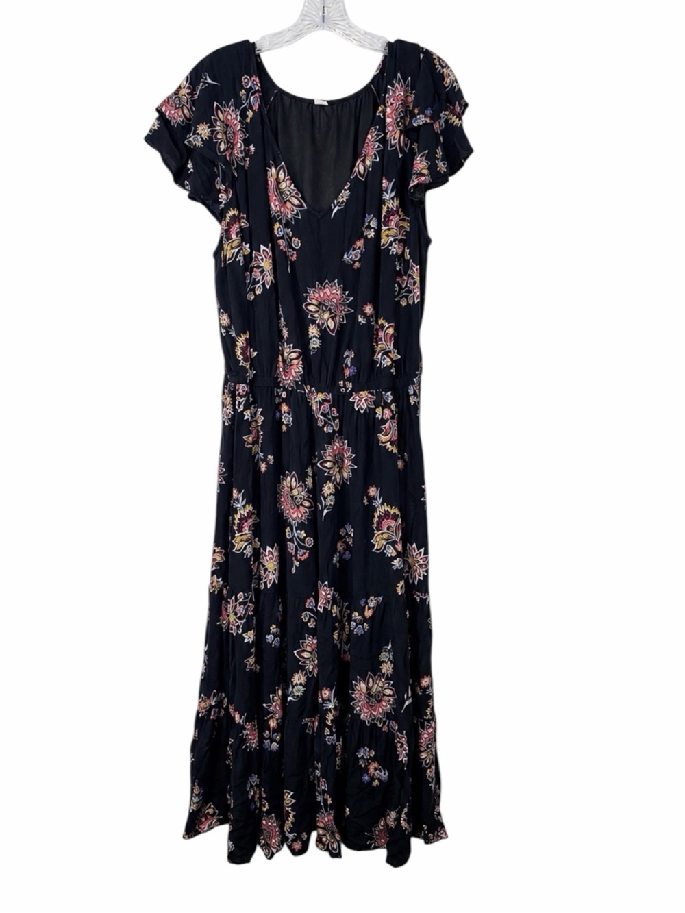 Old Navy Black Floral Boho Maxi Dress XL Cottagecore Prairie Romantic Festival